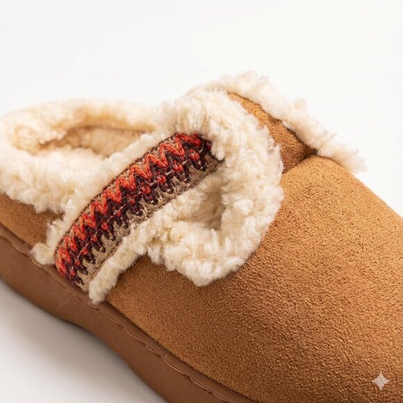 Women's Cozy Suede Scuff Slippers& Plush Faux Fur Lined Slip-On Mules - Picture 4 of 6